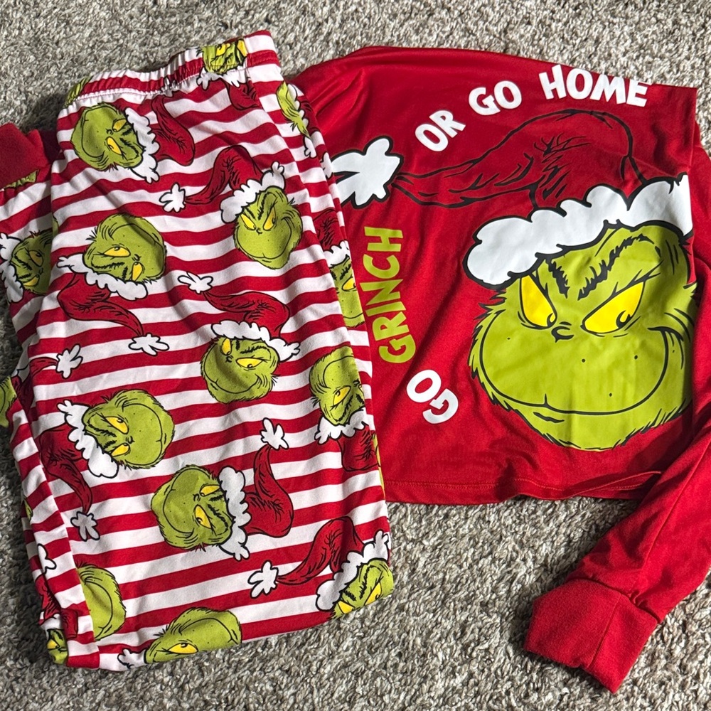 Festive Grinch Pajama Set - Red and Green